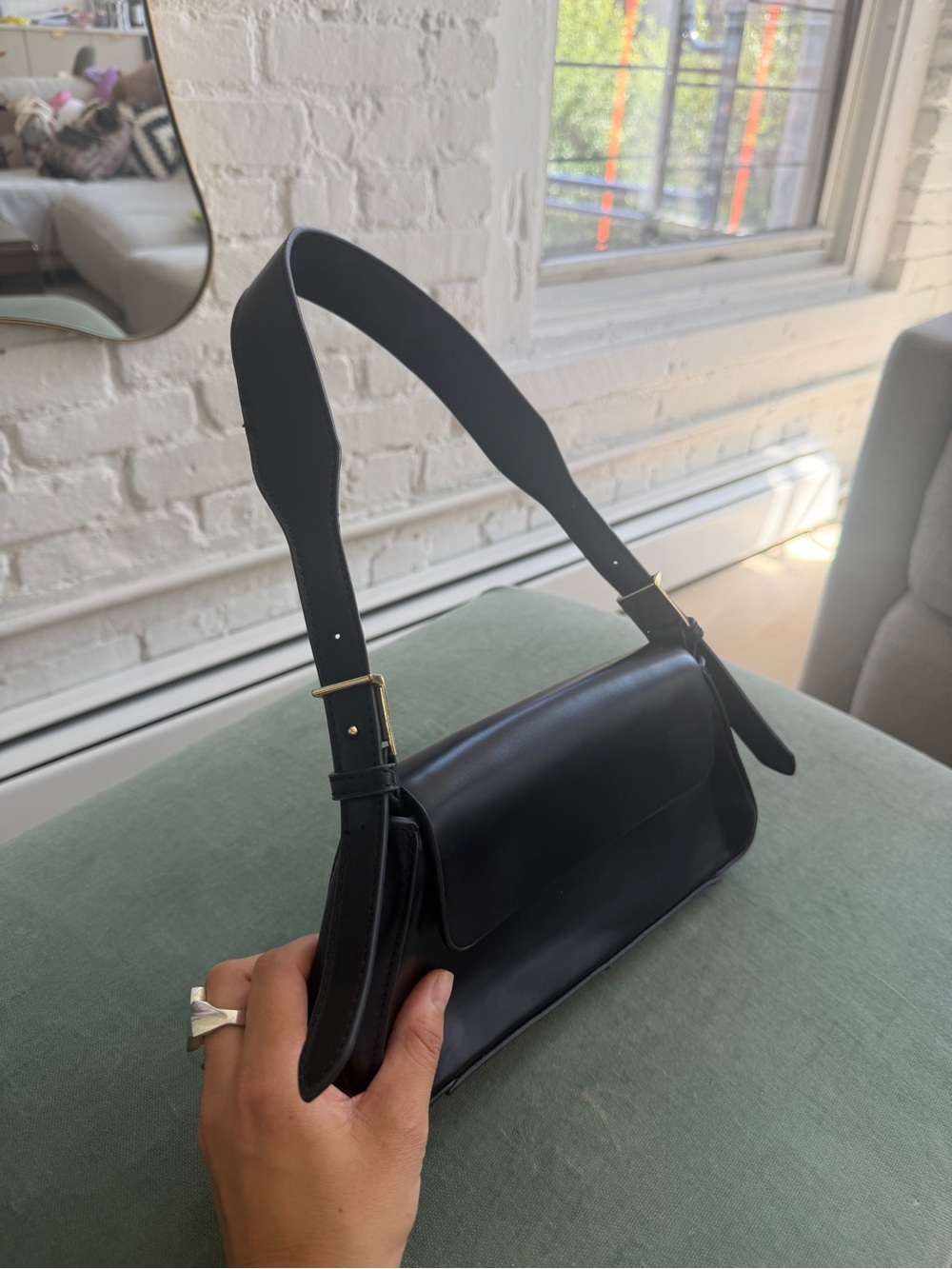 Zara Black Shoulder Bag with Gold Accents - Picture 2 of 9